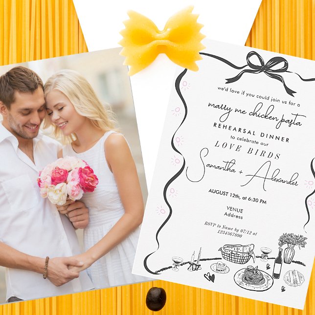 Invitation Pâtes au Poulet 'Épouse-moi' Réception de Mariage  (Marry Me Chicken Pasta Black Couple Engagement Italian Wedding Rehearsal Dinner Brunch Invitation )