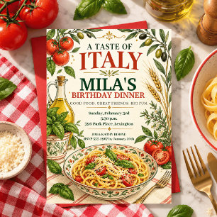 Invitation Pâtes Ciao Watercolor Anniversaire Italien Tomate