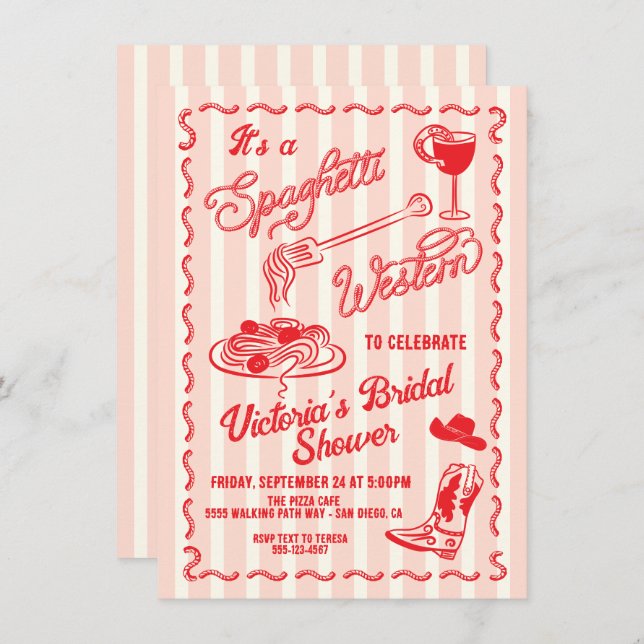 Invitation Pâtes de cow-boy italien Western Spaghetti dessiné (Devant / Derrière)