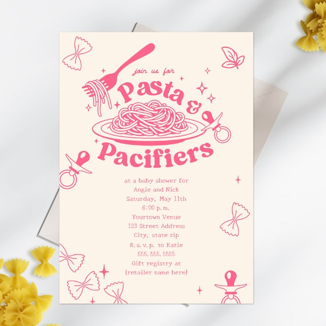 Invitation Pâtes Et Pacificateurs Baby shower Fille Doodle Ro (Créateur téléchargé)
