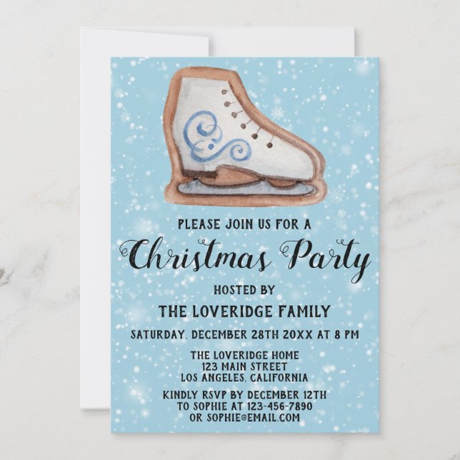 Invitation Patin à Glace Cookie Fêtes de Noël Bleu Neige (Devant)
