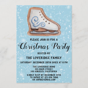 Invitation Patin à Glace Cookie Fêtes de Noël Bleu Neige
