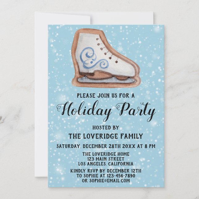 Invitation Patin à glace de Noël Fête de vacances Bleu Neige (Devant)