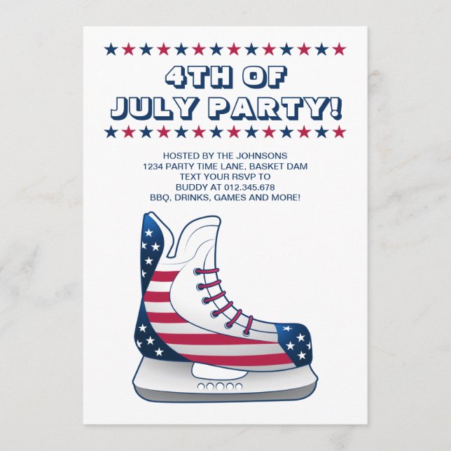 Invitation Patin à glace du 4 juillet de hockey (Devant)