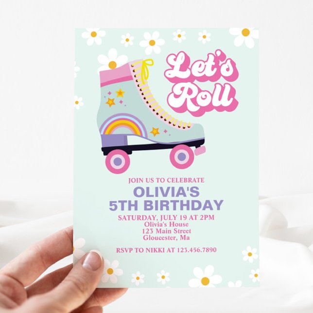 Invitation Patin à roulettes Retro Daisy Anniversaire (Créateur téléchargé)