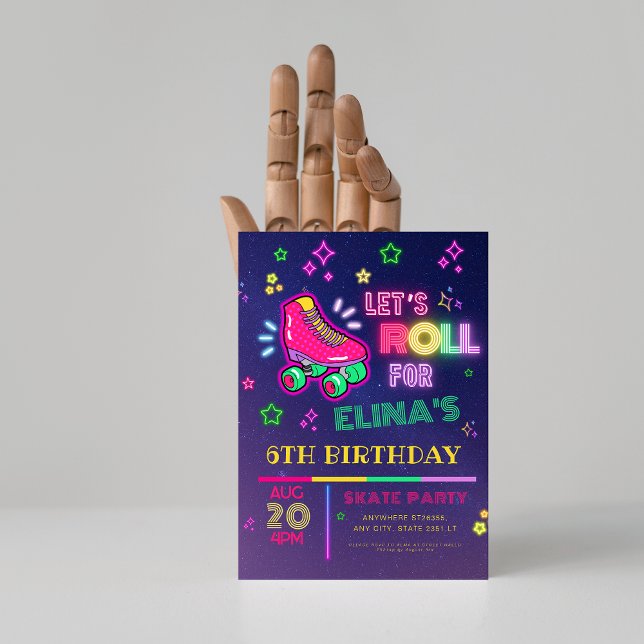 Invitation Patinage à rouleaux Neon luisant fête d'anniversai (Créateur téléchargé)