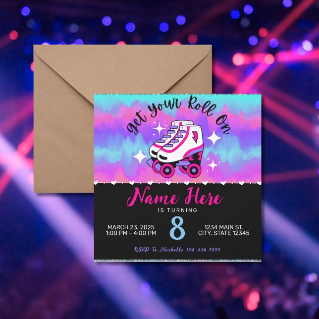 Invitation Patinage à rouleaux rose violet Anniversaire (Créateur téléchargé)