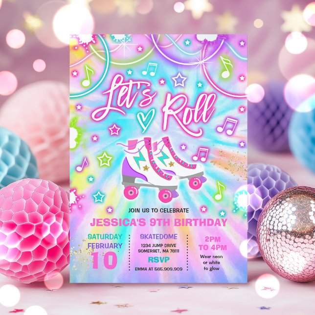 Invitation Patinage à roulettes Anniversaire Fête Tie Dye Pat (Créateur téléchargé)