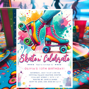 Invitation Patinage à roulettes coloré Anniversaire