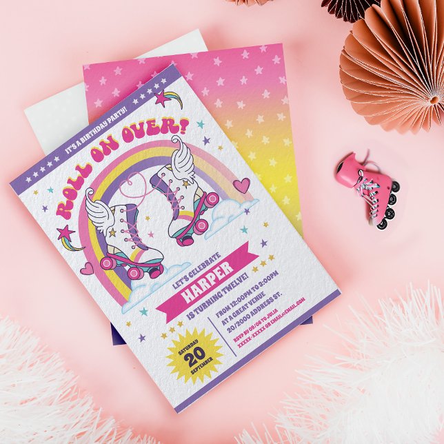 Invitation Patinage à roulettes fête d'anniversaire (Unleash your inner roller skater with this super cool Roller Skating Birthday Party invitation! )