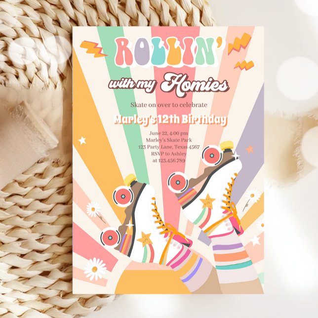 Invitation Patinage à roulettes Retro fête d'anniversaire Sup (Créateur téléchargé)
