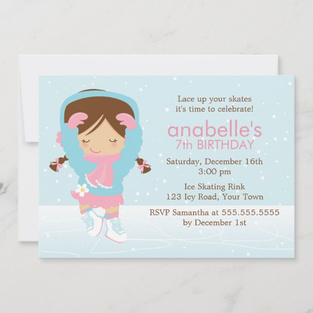 Invitation Patinage artistique mignonne Anniversaire (Devant)