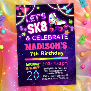 Invitation Patinage étincelant SK8 et fête d'anniversaire