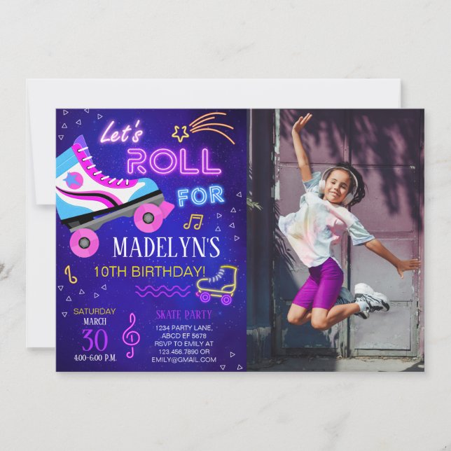 Invitation Patinage Fille Roulons Anniversaire Photo Invitati (Devant)