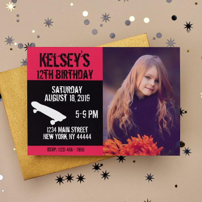 Invitation Patinage rose Anniversaire, Patinage, Fille (Créateur téléchargé)