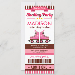Invitation Patinage rose Patinage Sport Pass Anniversaire
