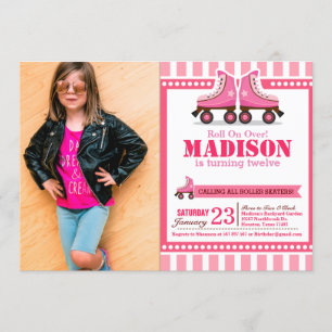 Invitation Patinage rose Patinage Sport Photo Anniversaire