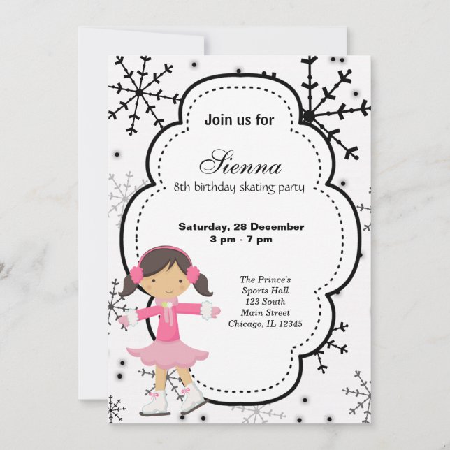 Invitation Patinage sur glace Anniversaire (Blanc) (Devant)