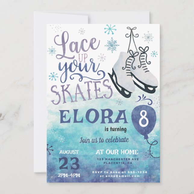 Invitation Patinage sur glace Anniversaire Fête Garçon Fille (Devant)