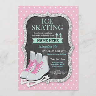 Invitation Patinage sur glace Anniversaire Fête Patinage rose