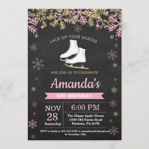 Invitation Patinage sur glace Anniversaire Fête Patinage rose