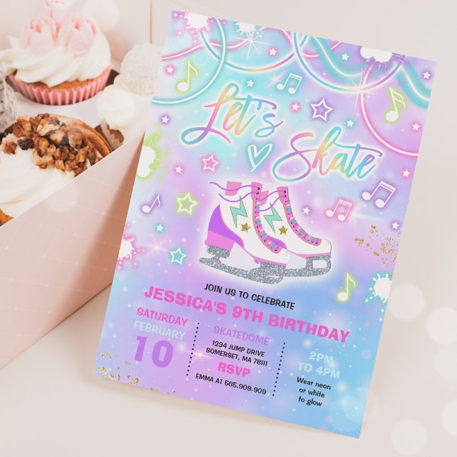 Invitation Patinage sur glace Anniversaire Fête Tie Dye Patin (Créateur téléchargé)