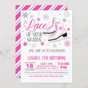 Invitation Patinage sur glace Anniversaire - Fille - Rose