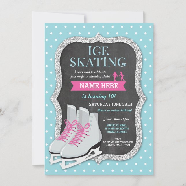 Invitation Patinage sur glace Anniversaire Partie Chalk Patin (Devant)