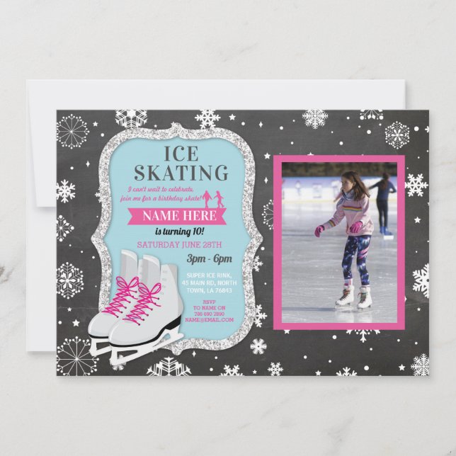 Invitation Patinage sur glace Anniversaire Photo Patinage Sno (Devant)