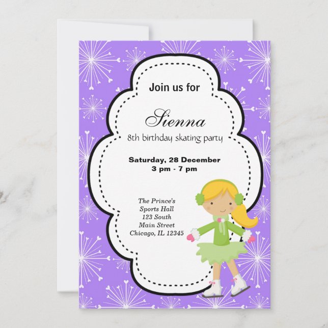 Invitation Patinage sur glace Anniversaire (violet) (Devant)