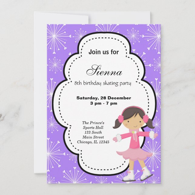 Invitation Patinage sur glace Anniversaire (violet) (Devant)