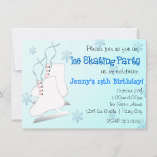 Invitation patinage sur glace bleu fille flocon de