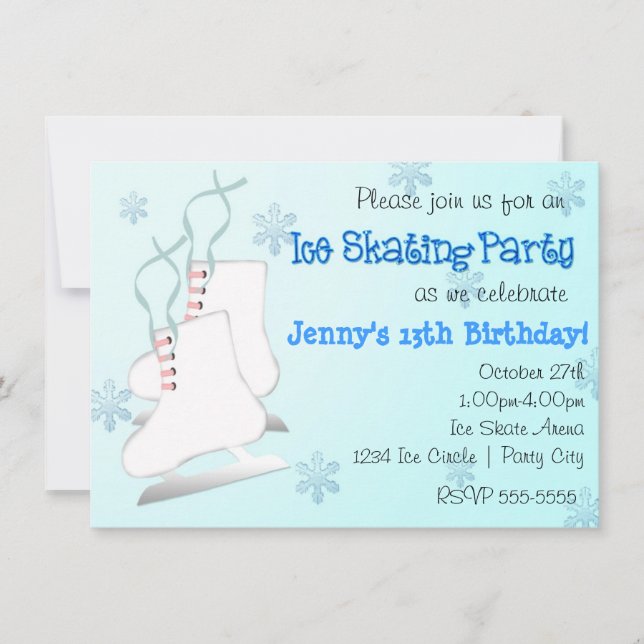 Invitation patinage sur glace bleu fille flocon de (Devant)