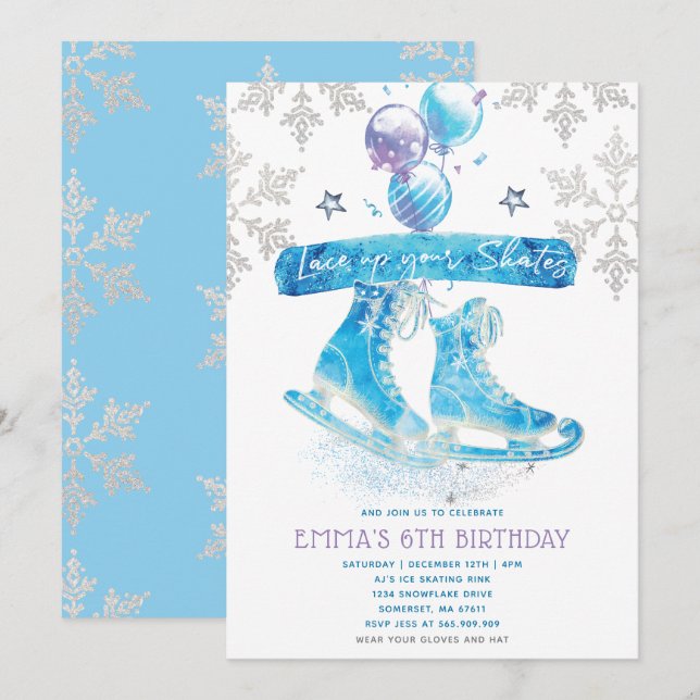 Invitation Patinage sur glace fête d'anniversaire (Devant / Derrière)