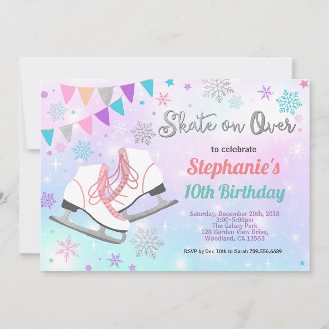 Invitation Patinage sur glace fête d'anniversaire pastel rain (Devant)