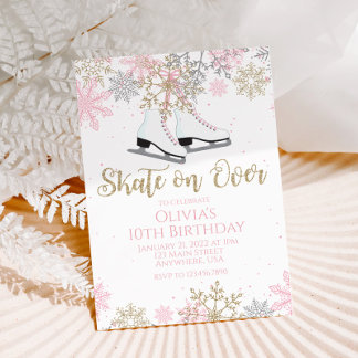 Invitation Patinage sur glace Flocons de neige Paillettes ros