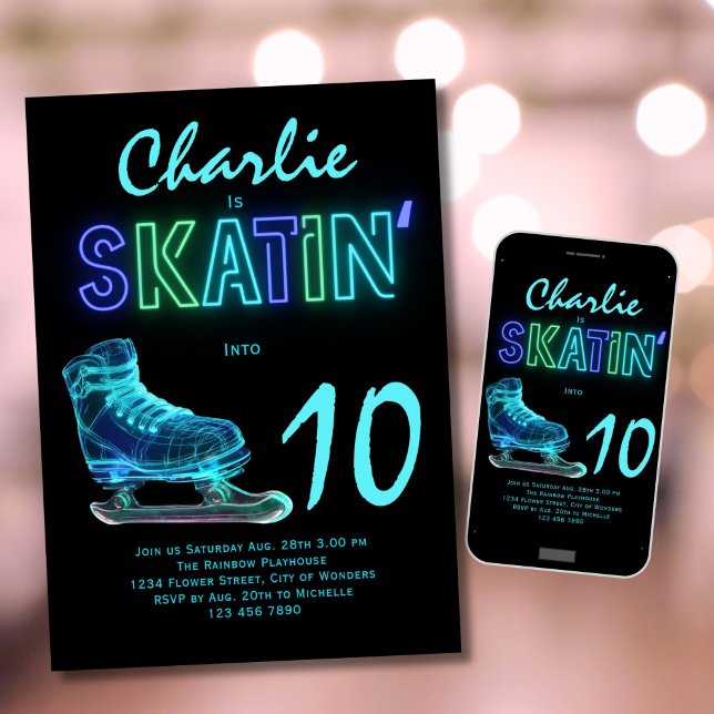 Invitation Patinage sur glace garçons Neon Glow Birthday (Créateur téléchargé)