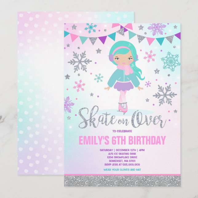 Invitation Patinage sur glace Ice Skating Party Ar (Devant / Derrière)