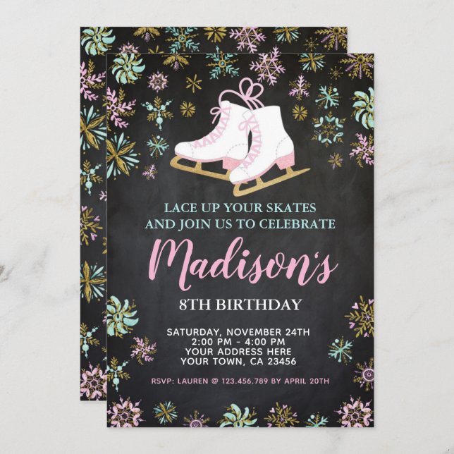 Invitation Patinage sur glace, Merveilleux monde hivernal, Ta (Devant / Derrière)