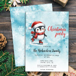 Invitation Patinage sur glace mignonne Pingouin Festive Bleu<br><div class="desc">Créez des invitations de Noël élégantes avec un patineur de pingouin mignon dans un chapeau de Père Noël rouge, foulard et patins à silhouette. Cet invitation festif de Noël est conçu sur un arrière - plan bleu neigeux avec d'élégants flocons de neige. Le modèle vous permet de customiser facilement avec...</div>