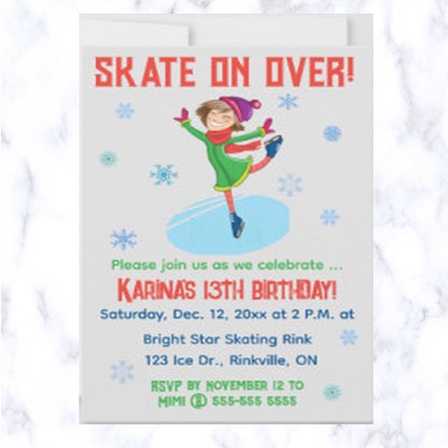 Invitation Patinage sur glace modifiable fête d'anniversaire (Créateur téléchargé)