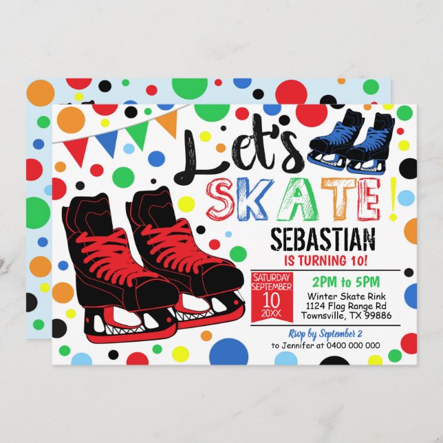 Invitation Patinage sur glace Partie de patinage s (Devant / Derrière)