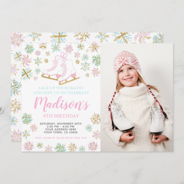 Invitation Patinage sur glace, Pays des merveilles hivernal a (Devant / Derrière)