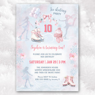 Invitation Patinage sur glace Pink Blue Winter Girl Anniversa