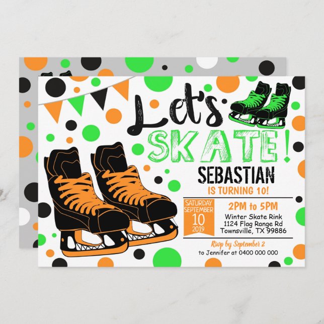 Invitation Patinage sur glace pour les garçons (Devant / Derrière)