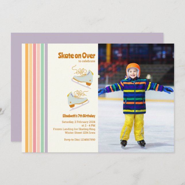 Invitation Patinage sur glace Retro Anniversaire Invitat (Devant / Derrière)