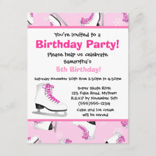 Invitation Patinage sur glace rose fête d'anniversaire