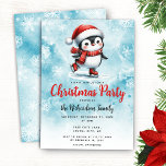 Invitation Patineur de glace Pingouin mignon Bleu Rouge Festi<br><div class="desc">Créez d'élégantes invitations à Noël avec un patineur de pingouin mignon dans un chapeau de Père Noël rouge, foulard et patins à silhouette conçus sur un arrière - plan bleu neigeux. Le modèle vous permet de customiser facilement avec votre nom de famille, date et heure, adresse, RSVP et code vestimentaire...</div>