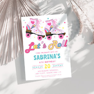 Invitation Patineuse rose Filles Anniversaire