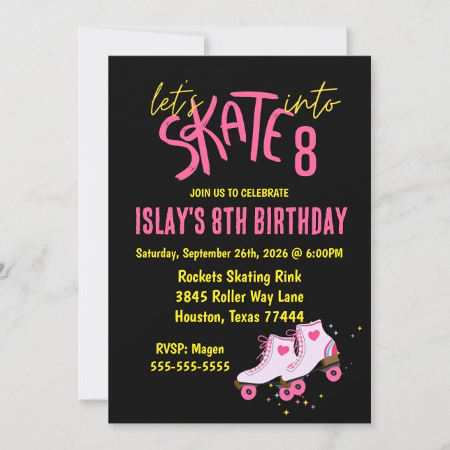 Invitation Patinons en huit fêtes d'anniversaire (Devant)